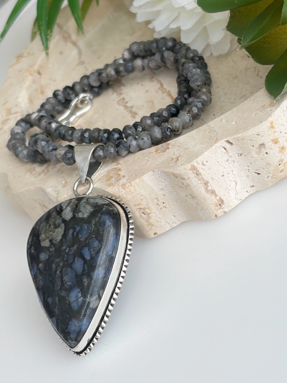 Boho Southwest Que Sera Pendant Moonstone Necklace Sterling Silver 925 Overlay - Picture 2 of 7